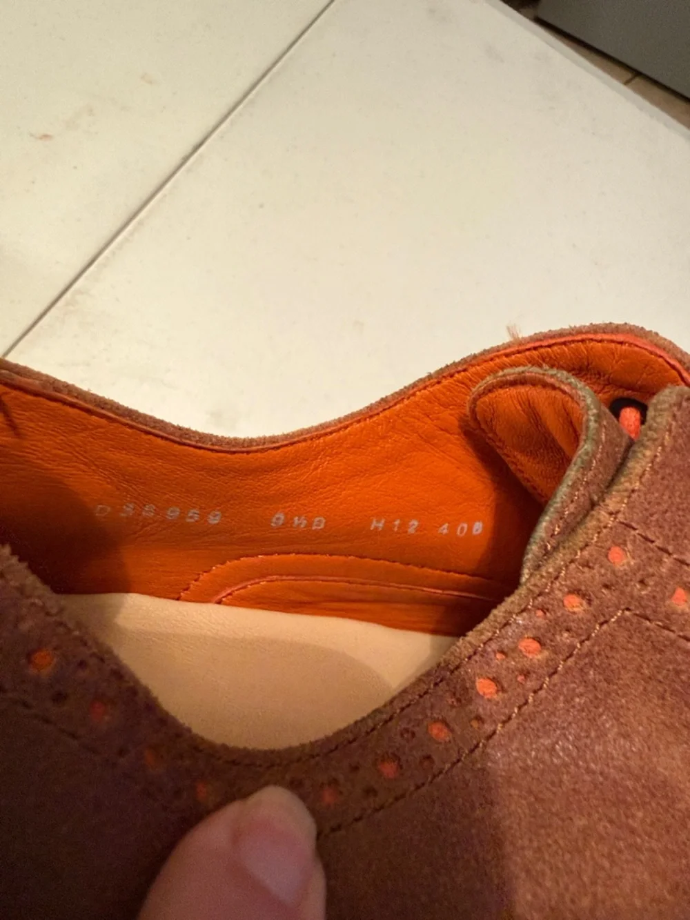 Cole Haan Brown Suede Wingtip Oxfords with Orange Laces